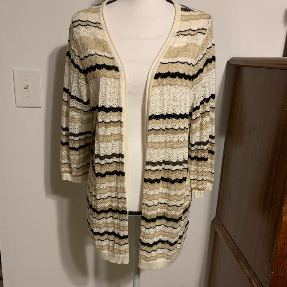Alia Beige Black White Striped Knit Cardigan